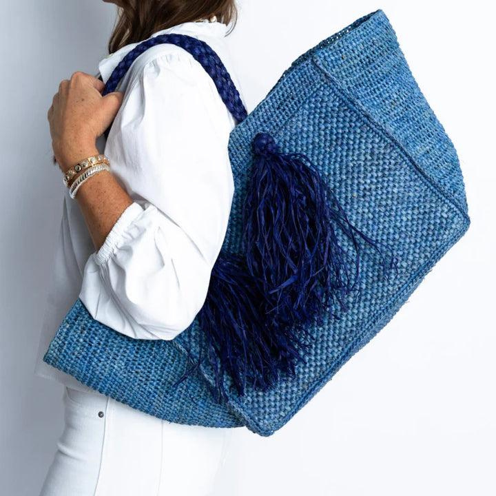 Camilla Raffia Bag in Blue