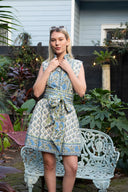 Sleeveless SUE SARTOR Flounce Mini | Bleu/Thyme Vintage Poppy
