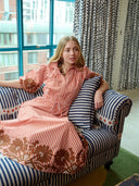 Banyan Puff Sleeve Midi Dress in Terracotta Stripe