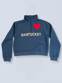 Nantucket Half Zip Sweatshirt in Navy with Red Hearts