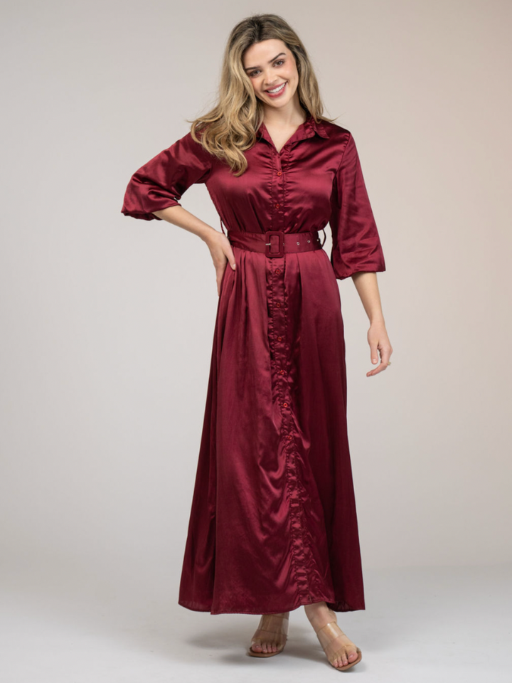 SAMPLE | The Mary Jane Dress | Burgundy Satin | Small