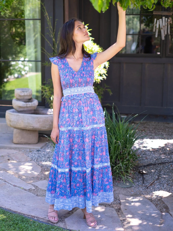 Carly Maxi in Blue Pink Print