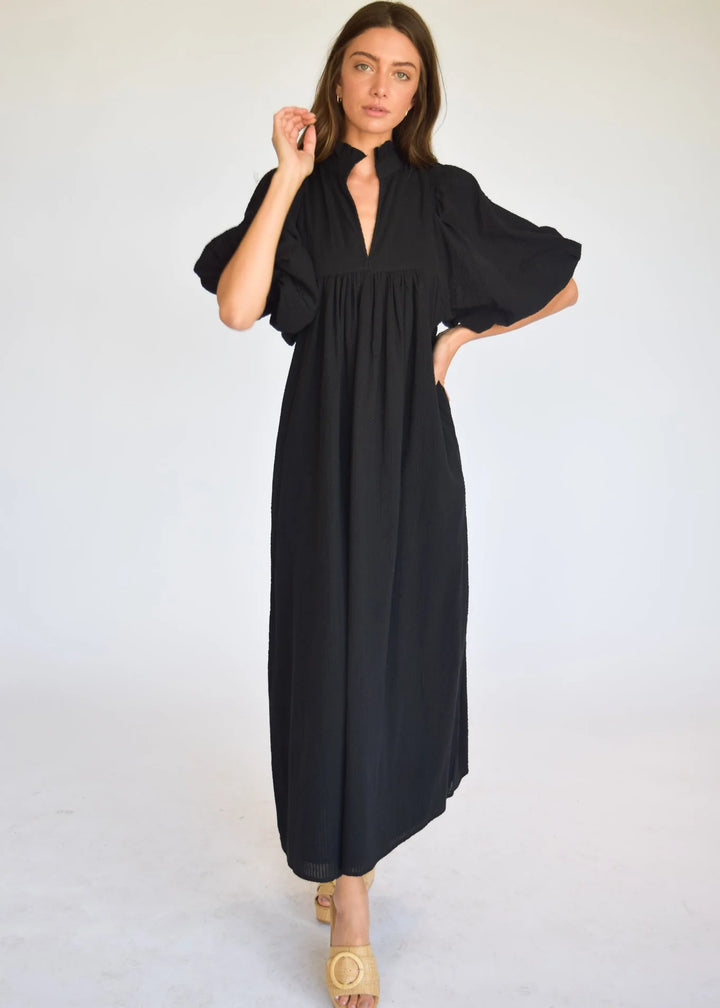 High Midi Neck Dress in Black