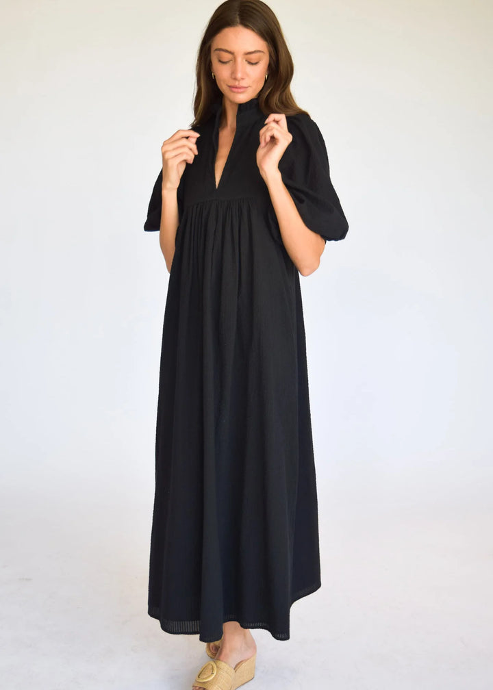 High Midi Neck Dress in Black