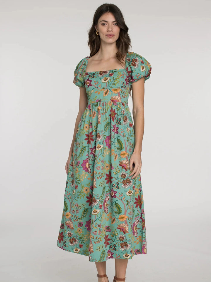 Allie Dress in Exotic Flower Aquamarine