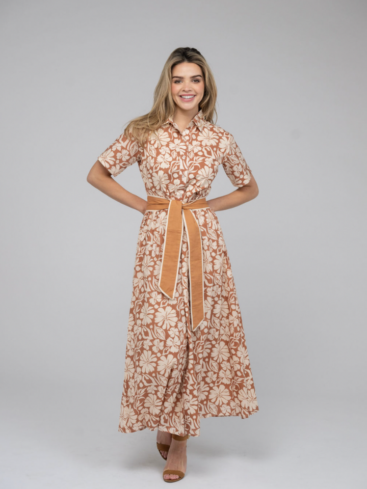 SAMPLE | The Elle Maxi Dress | Tan Flower Power | Small