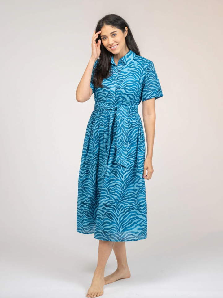 SAMPLE | The Elle Midi Dress | Blue Zebra | Small