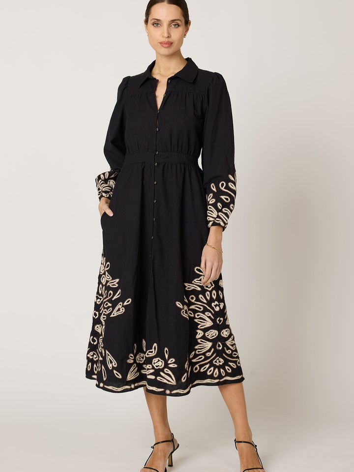 Elyse Midi Dress in Black / Ivory