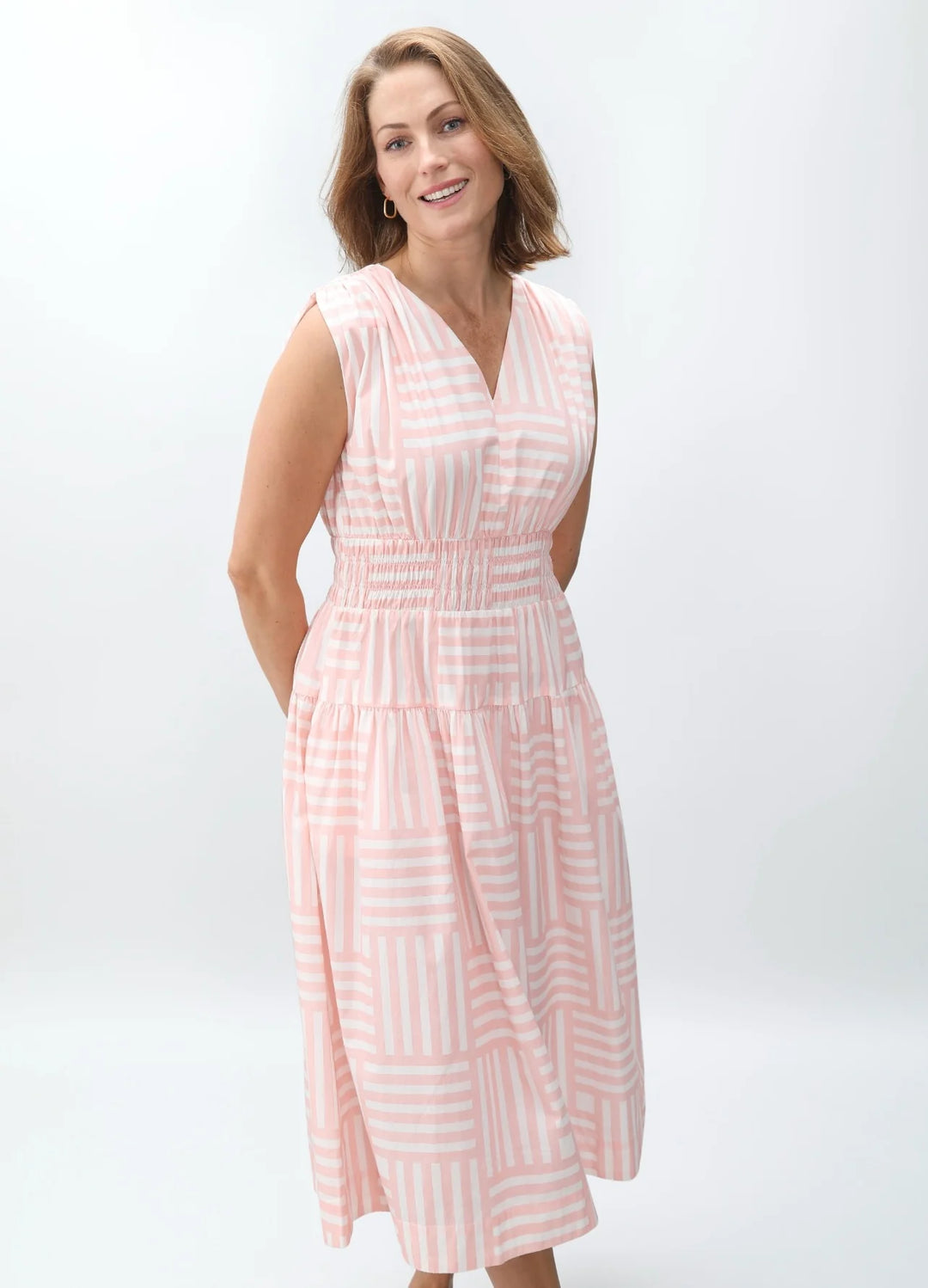 The Eva Dress in Pink Geo Stripe
