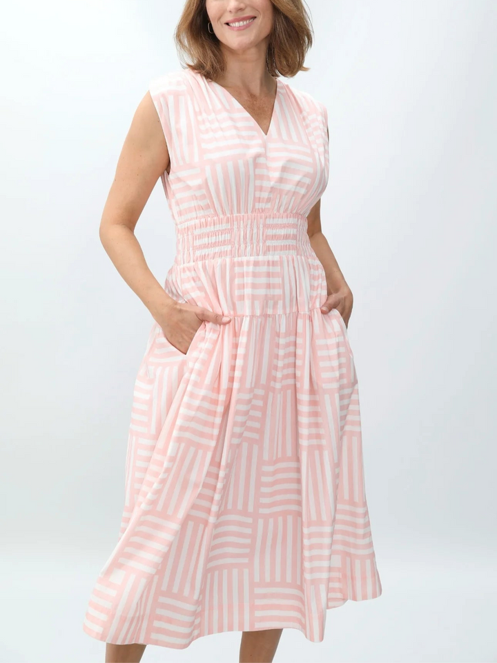 The Eva Dress in Pink Geo Stripe
