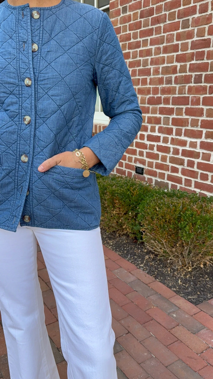 Light Chambray Quilted Button Front Jacket