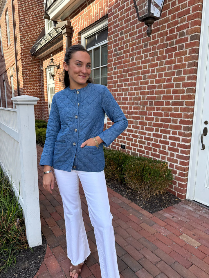 Light Chambray Quilted Button Front Jacket