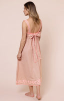 Brown Maxi Dress with Pink Embroidery