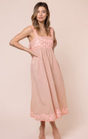 Brown Maxi Dress with Pink Embroidery