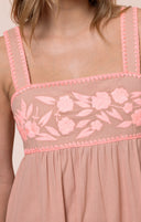 Brown Maxi Dress with Pink Embroidery