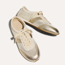 Kiah Casual Sneaker in Cream Mesh and Metallic Gold Leather