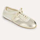 Kiah Casual Sneaker in Cream Mesh and Metallic Gold Leather