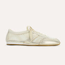 Kiah Casual Sneaker in Cream Mesh and Metallic Gold Leather