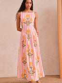 Kearney Dress in XL Floral Stripe Block Print