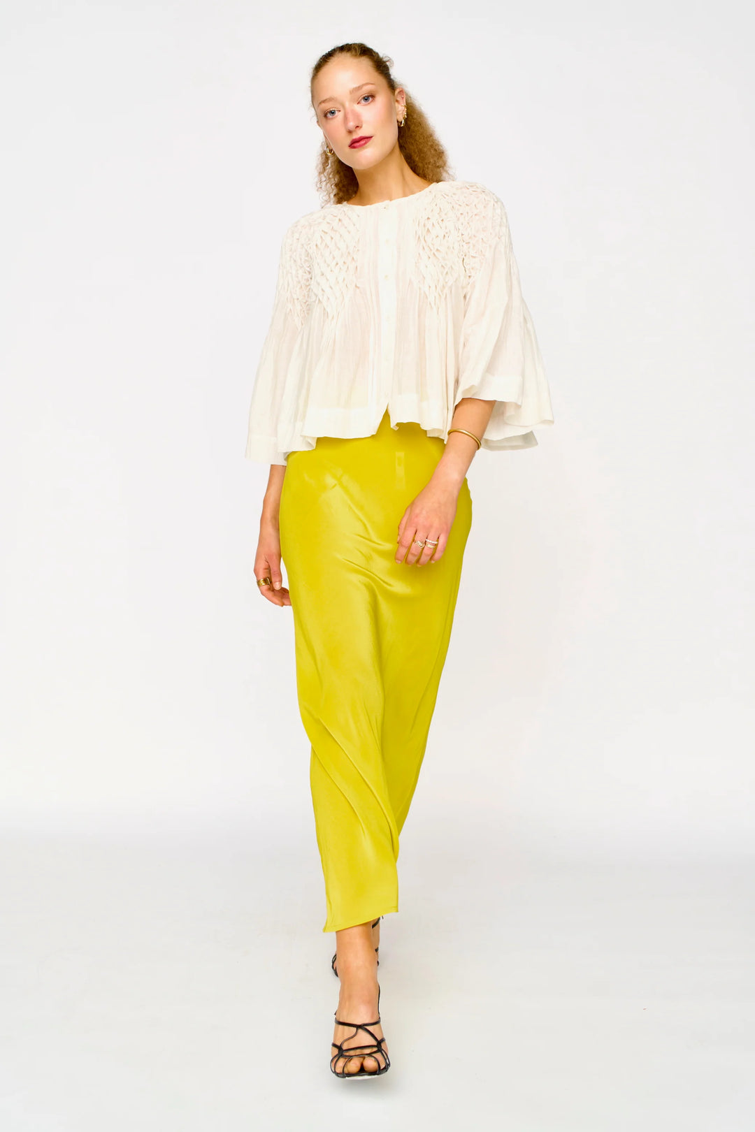 Ynez Hand Smocked Blouse in Cream