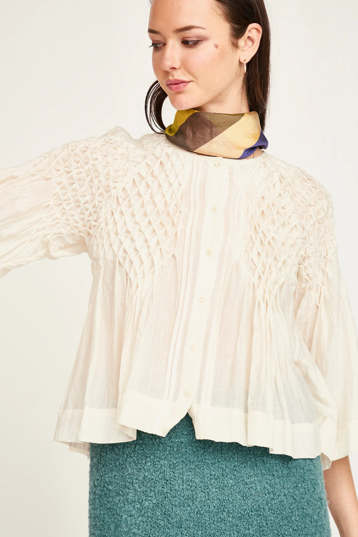 Ynez Hand Smocked Blouse in Cream
