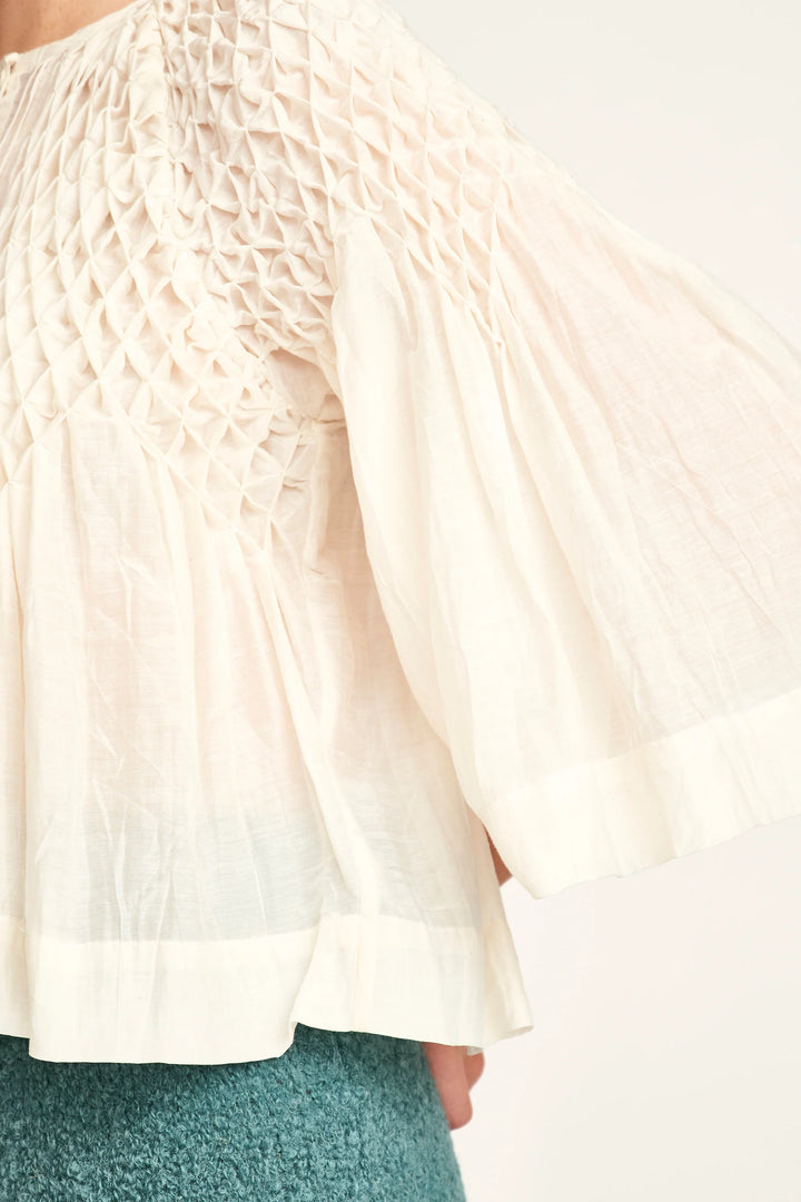 Ynez Hand Smocked Blouse in Cream