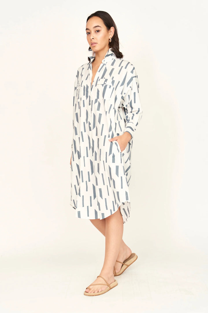 Kyoto House Dress in White Rainfall