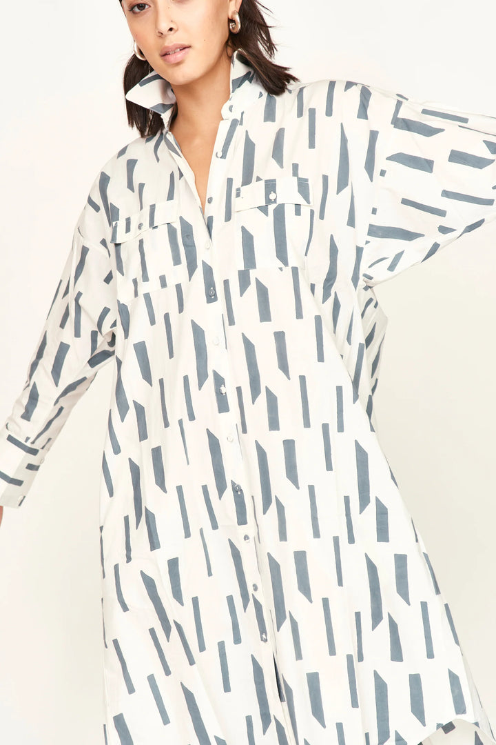 Kyoto House Dress in White Rainfall