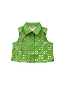 Olivia Sleeveless Button Down in Laser Cut Green