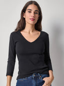 3/4 Sleeve V-neck in Black