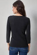 3/4 Sleeve V-neck in Black