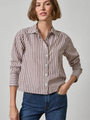 Straight Fit Short Button Down in Brown Stripe