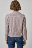 Straight Fit Short Button Down in Brown Stripe
