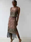 Fringed Skirt in Merlot Floral Vine