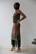 Fringed Skirt in Merlot Floral Vine