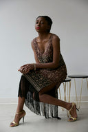 Fringed Skirt in Merlot Floral Vine