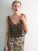 V-Neck Shell Top in Merlot Floral Vine