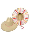 Baldiz Tan Sun Hat with Pastel Rainbow Stripes