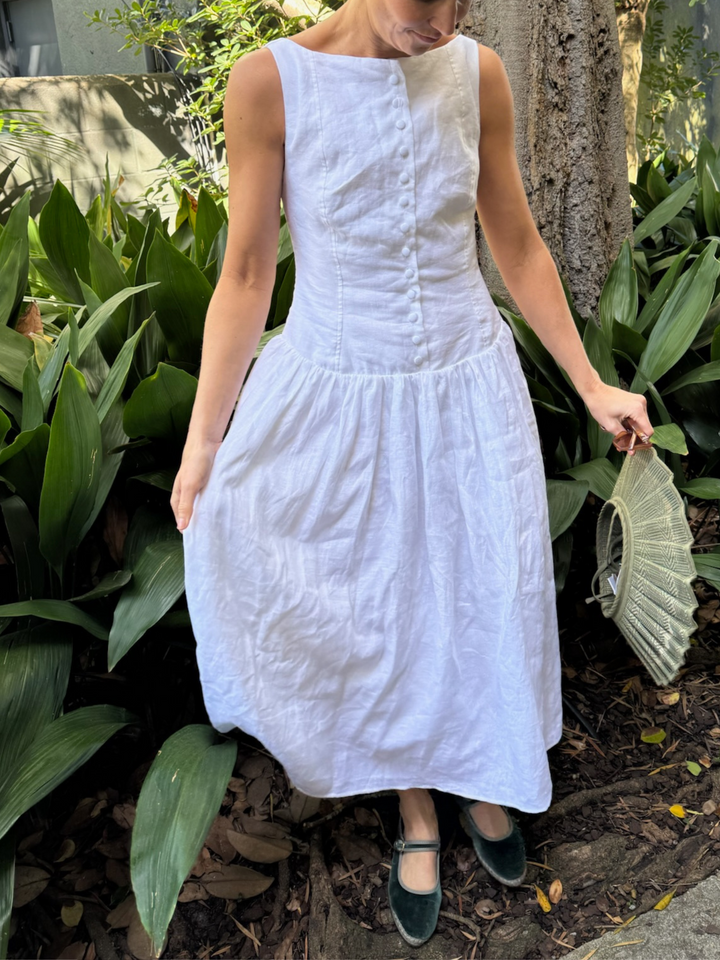 Lily Dress in White Linen