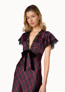 Sandie Silk Midi Dress in Tartan Plaid