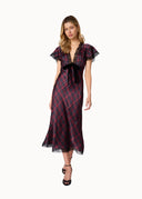Sandie Silk Midi Dress in Tartan Plaid