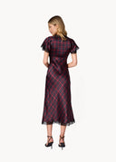 Sandie Silk Midi Dress in Tartan Plaid