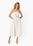 Yena Strapless Linen Dress in Macadamia