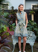 Sleeveless SUE SARTOR Flounce Mini | Bleu/Thyme Vintage Poppy