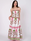 SUE SARTOR Flounce Smocked Waist Skirt | Pink/Peridot Dahlia