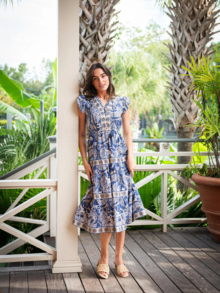 Birds of Paradise Cinched Waist Flutter Midi Dress