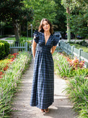 Blackwatch Tartan V-Neck Flutter Sleeve Maxi