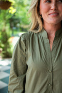 Olive Button Front Shirt Dress