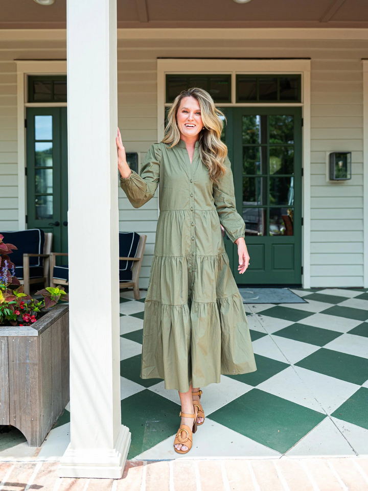 Olive Button Front Shirt Dress