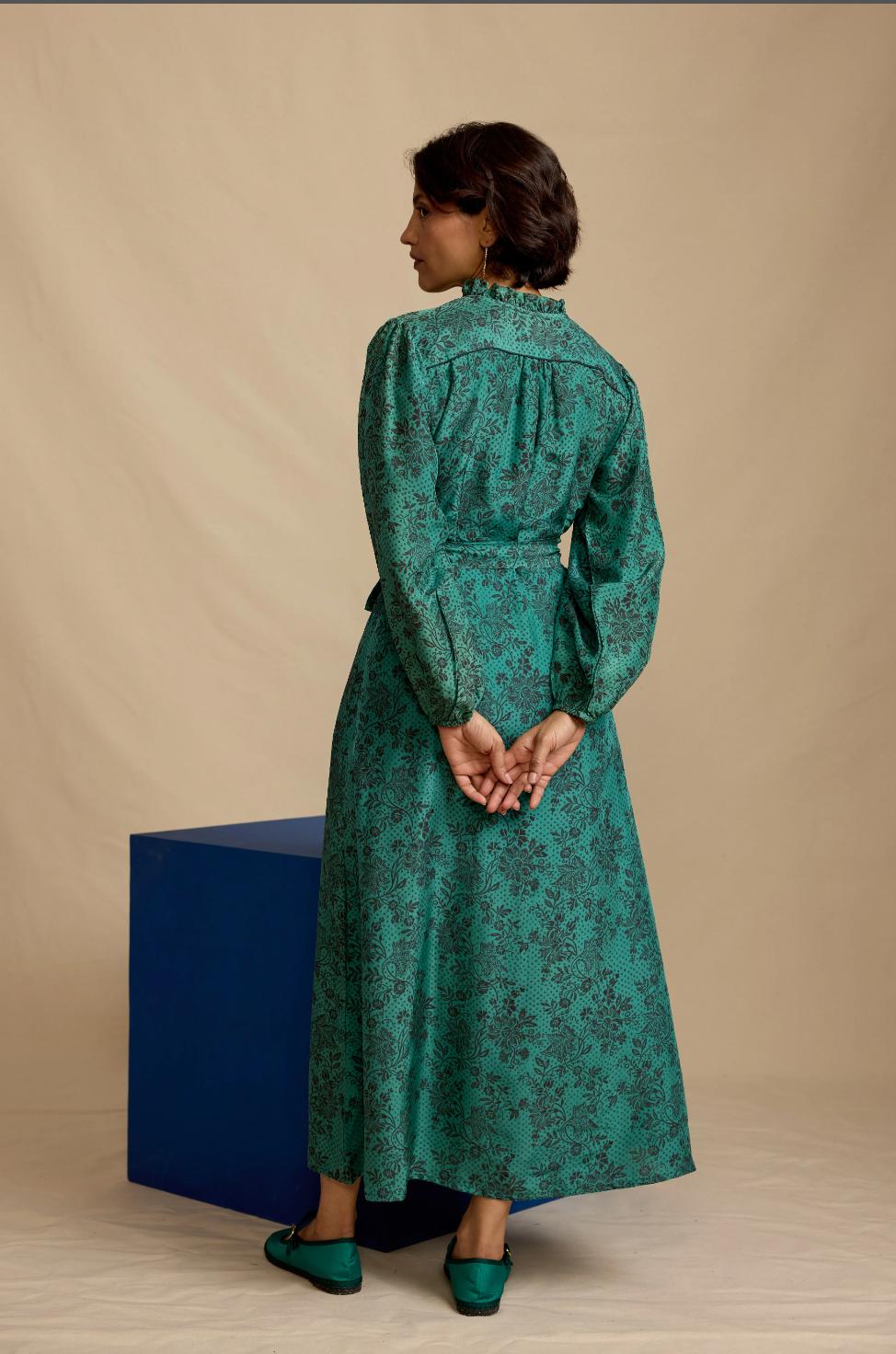 Blanche Dress in Emerald Silk